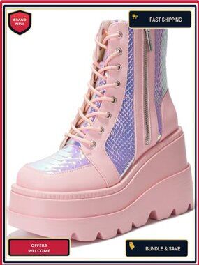 Chunky Block Heel Platform Ankle Boots with Zip Closure